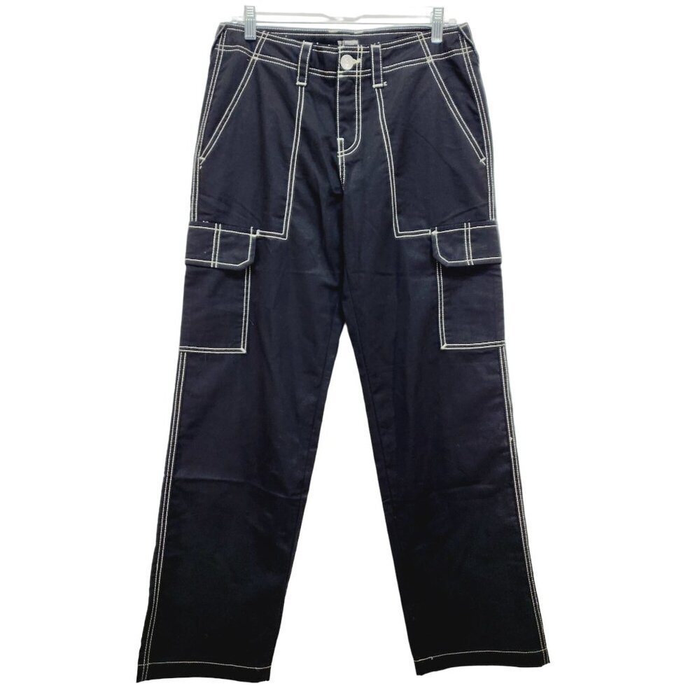 True Religion Cargo Pant Women Jet Black Size 27 Wide Leg Pockets New